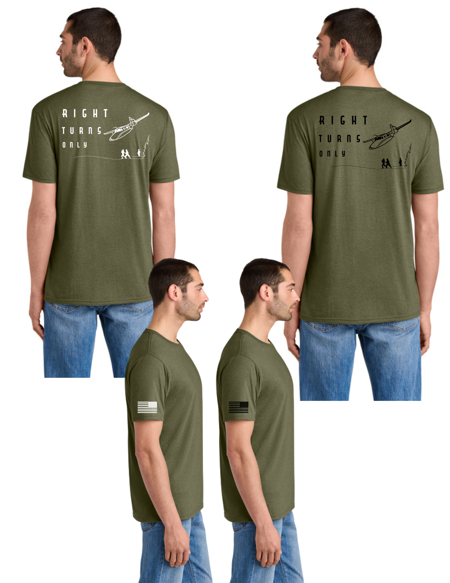 District® Perfect Tri® Tee w/ "RIGHT TURNS ONLY" Back Logo - MILITARY GREEN FROST