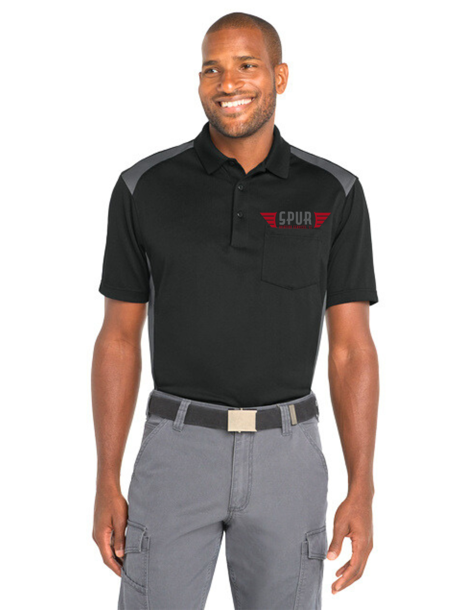 CornerStone® Snag-Proof Two Way Color Pocket Polo w/ Embroidery - BLACK/ CHARCOAL