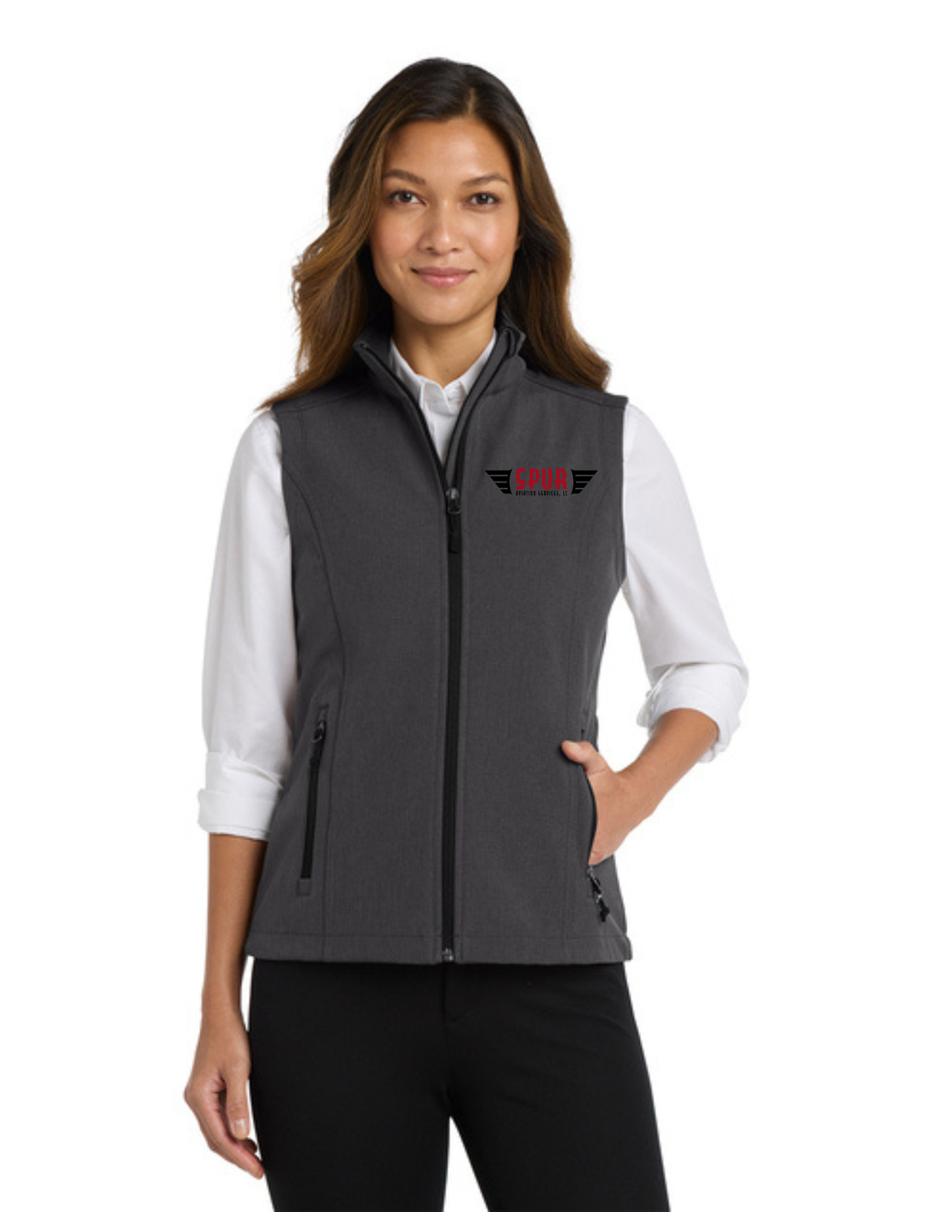 Port Authority® Women's Core Soft Shell Vest w/ Embroidery - BLACK CHARCOAL HEATHER