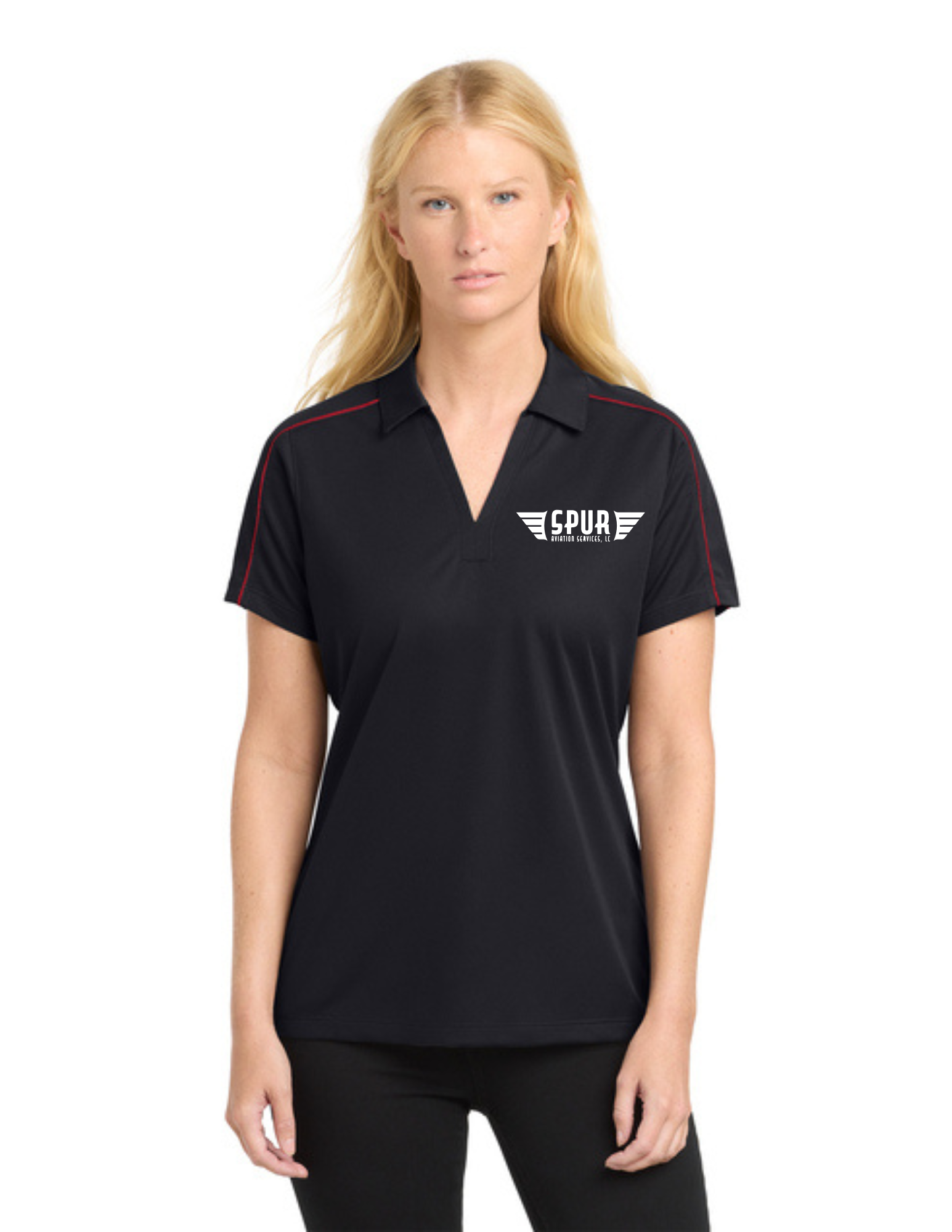 Sport-Tek® Women's Micropique Sport-Wick® Piped Polo w/ Embroidery - BLACK/TRUE RED