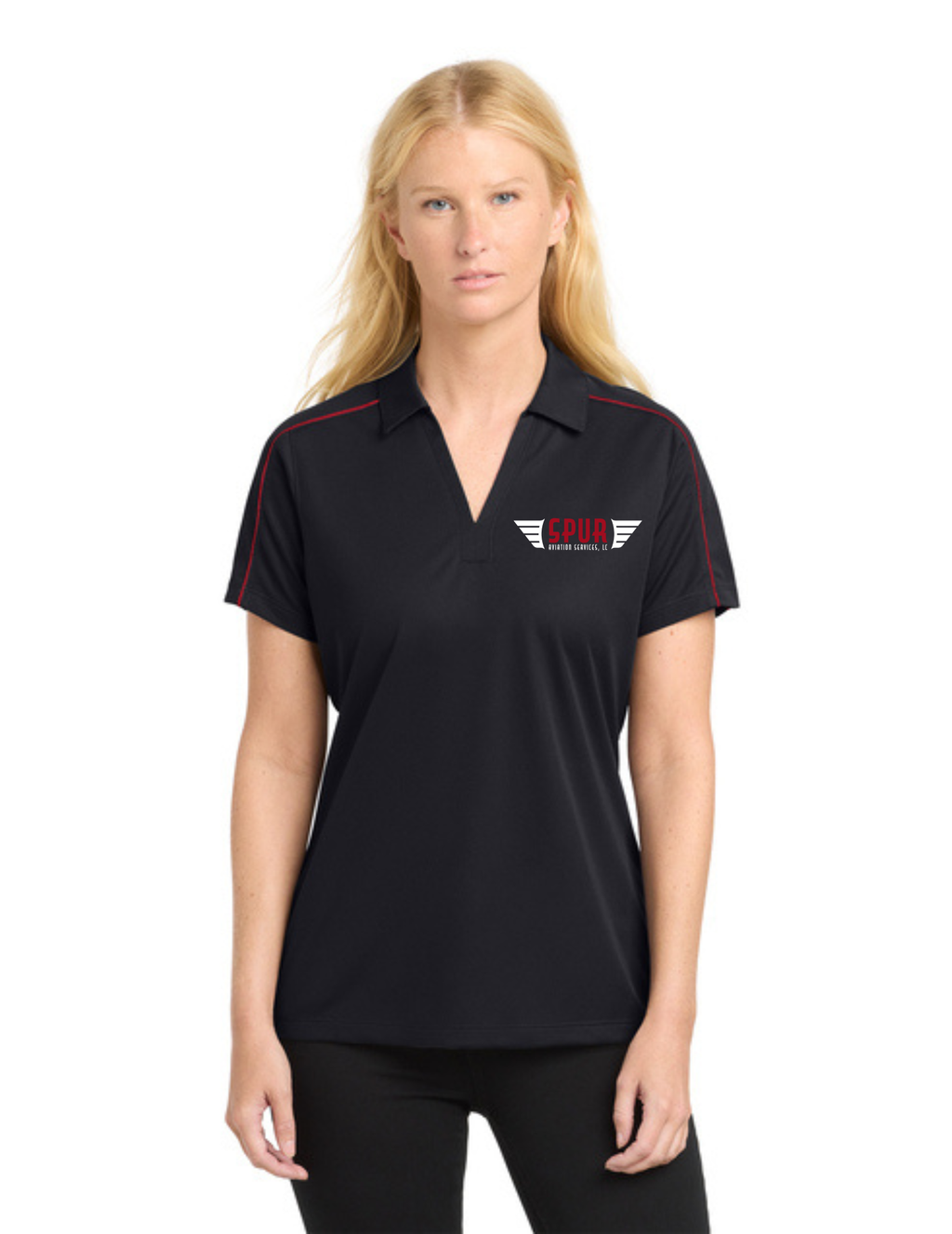 Sport-Tek® Women's Micropique Sport-Wick® Piped Polo w/ Embroidery - BLACK/TRUE RED