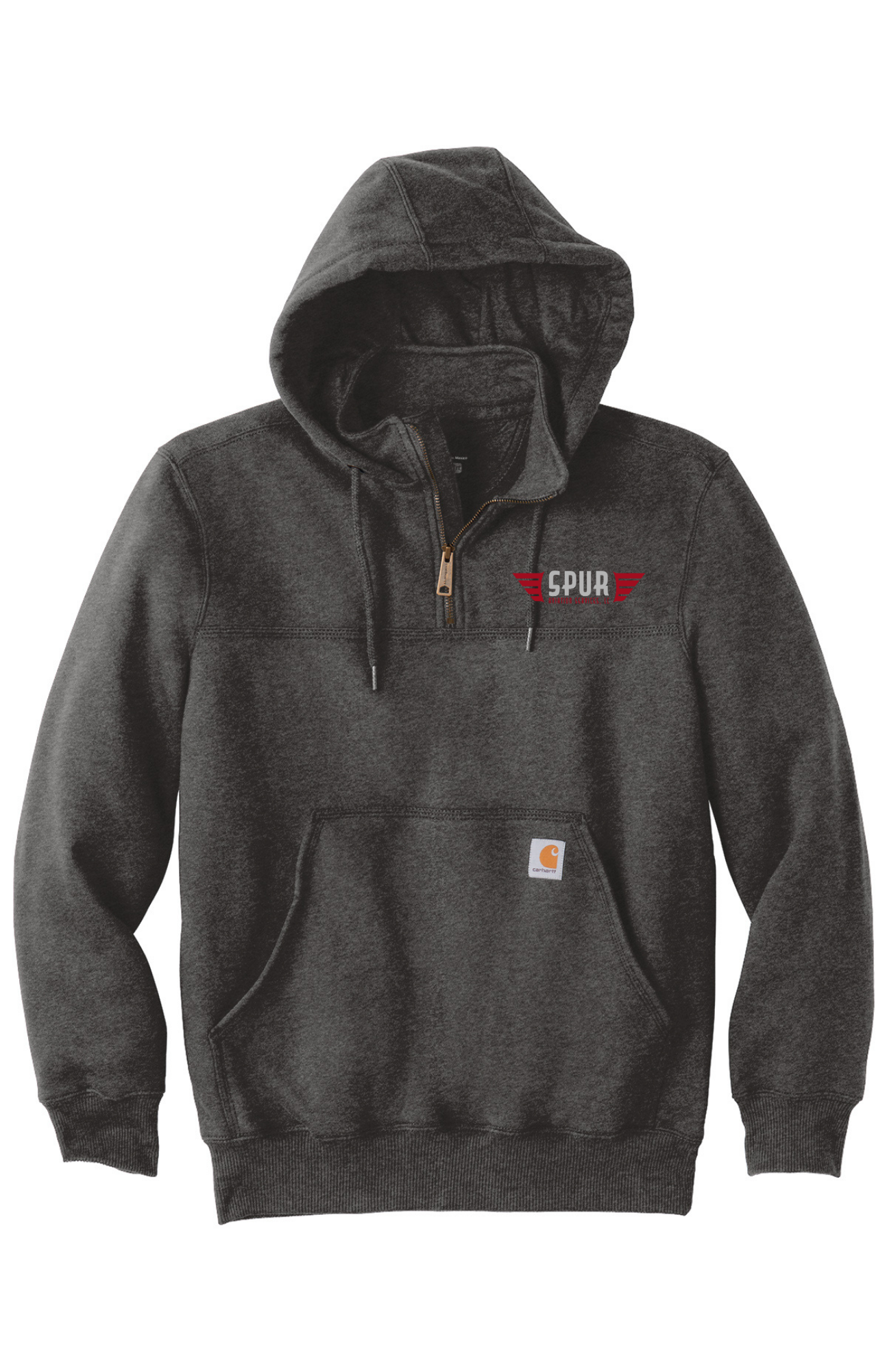 Carhartt® Rain Defender® Paxton Heavyweight Hooded Zip Mock Sweatshirt w/ Embroidery - CARBON HEATHER