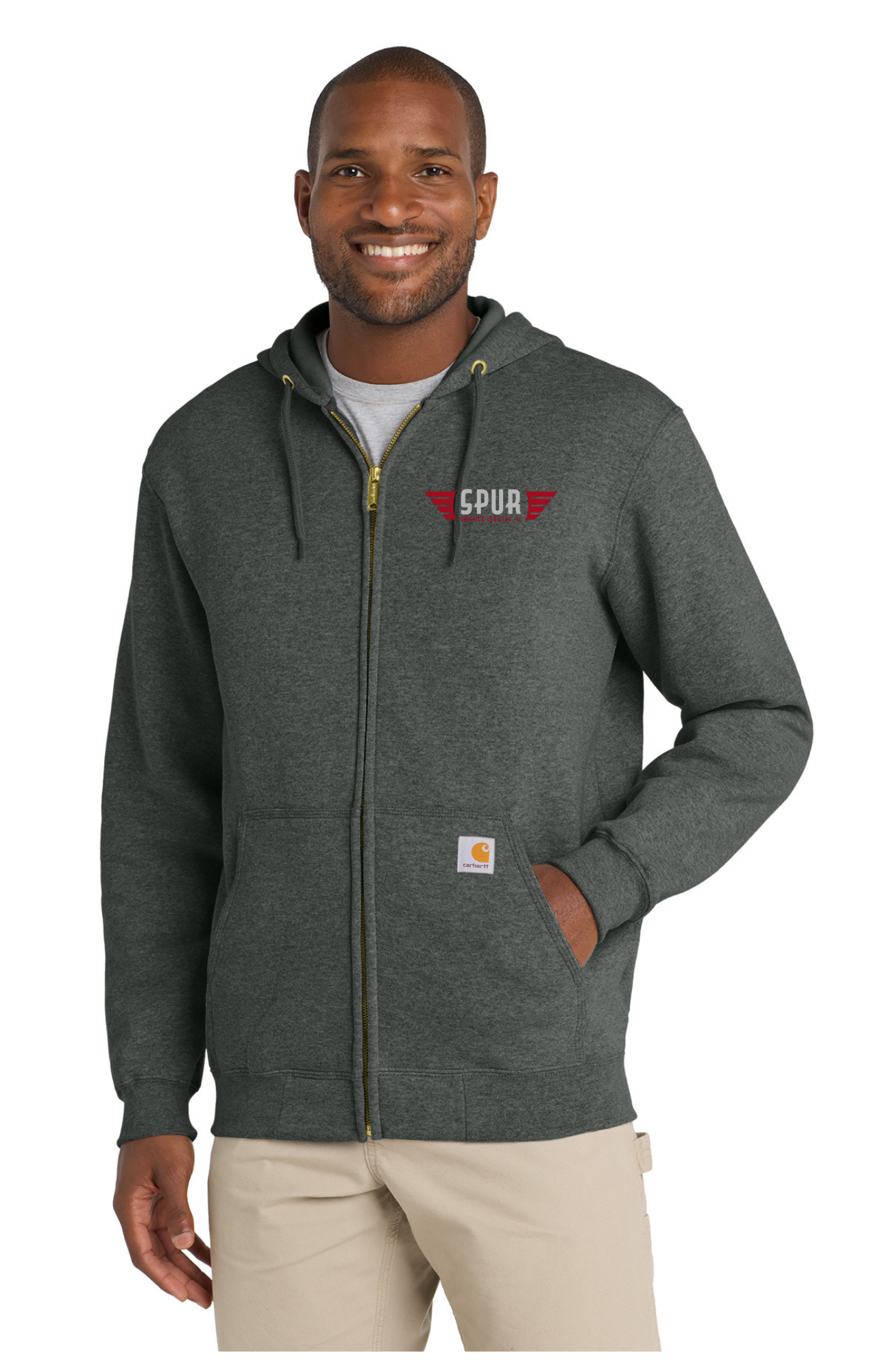 Carhartt® Midweight Hooded Zip-Front Sweatshirt w/ Embroidery - CARBON HEATHER