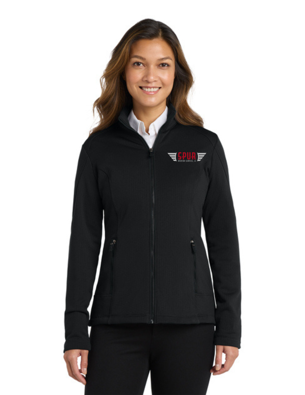 Port Authority® Women's Grid Fleece Jacket w/ Embroidery - DEEP BLACK