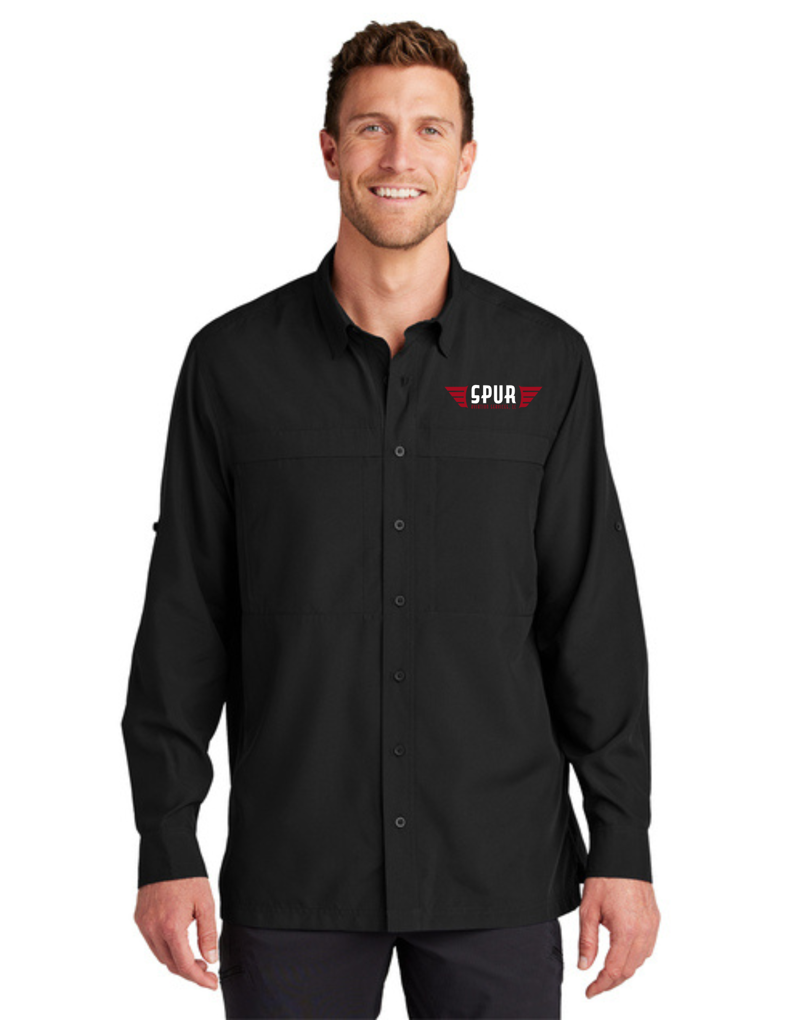 Port Authority® LONG SLEEVE UV Daybreak Shirt w/ Embroidery - DEEP BLACK