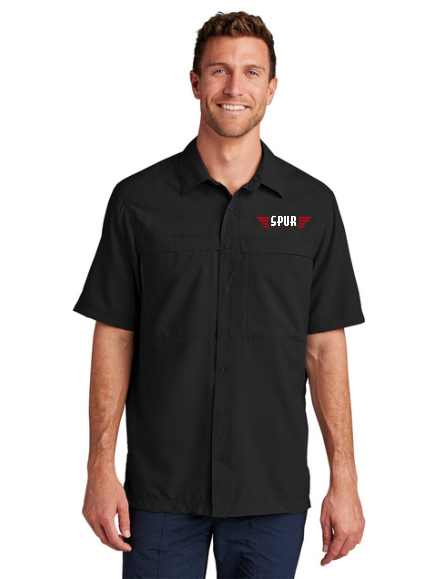 Port Authority® Short Sleeve UV Daybreak Shirt w/ Embroidery - DEEP BLACK