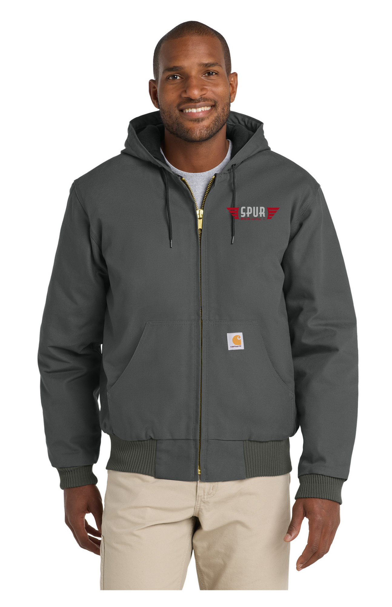 Carhartt® Quilted-Flannel-Lined Duck Active Jac w/ Embroidery - GRAVEL