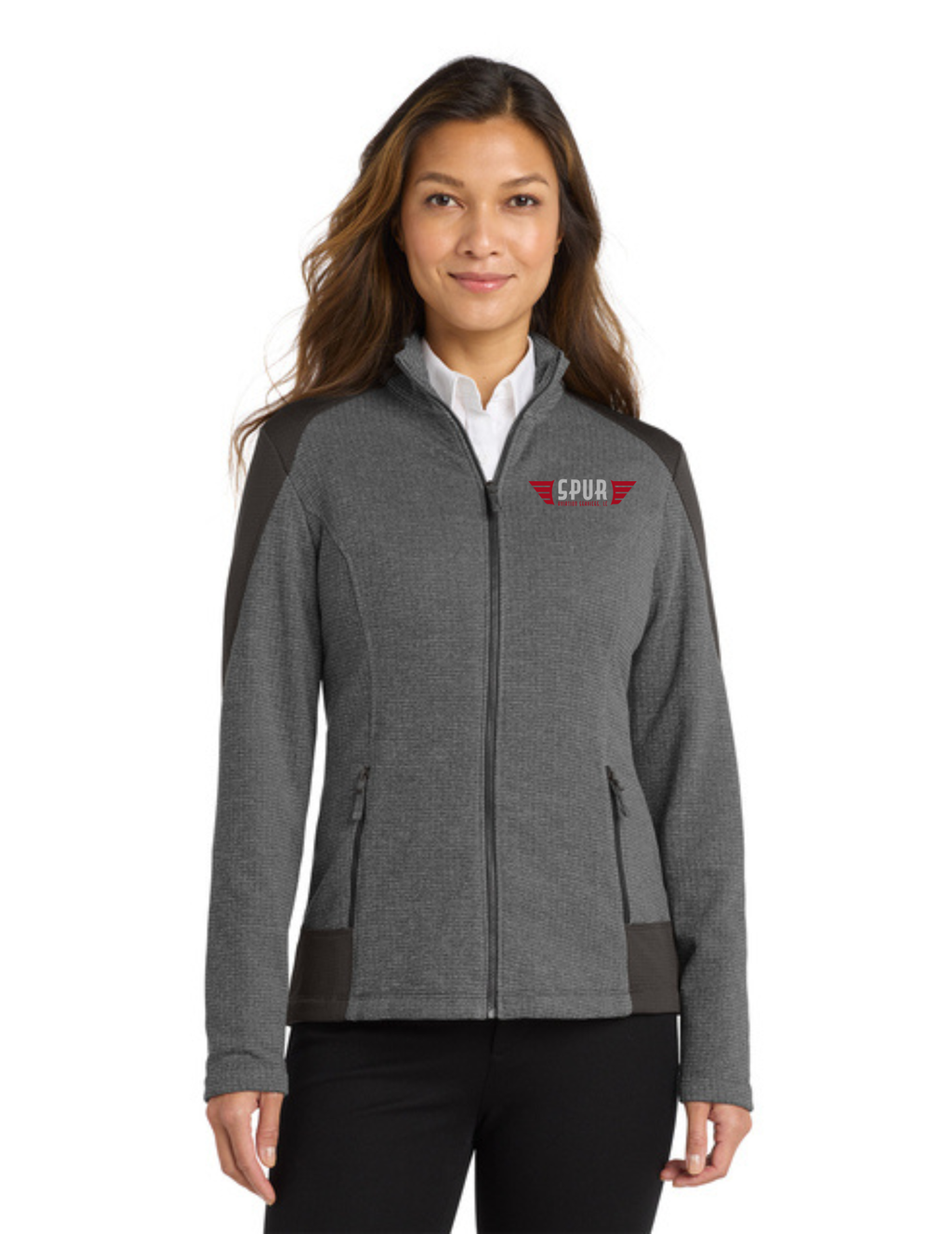 Port Authority® Women's Grid Fleece Jacket w/ Embroidery - GREY SMOKE HEATHER
