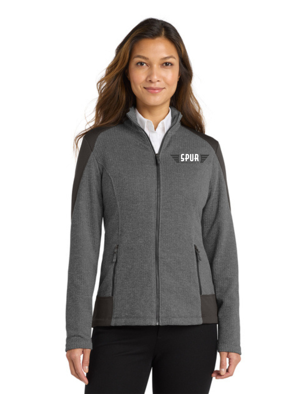 Port Authority® Women's Grid Fleece Jacket w/ Embroidery - GREY SMOKE HEATHER