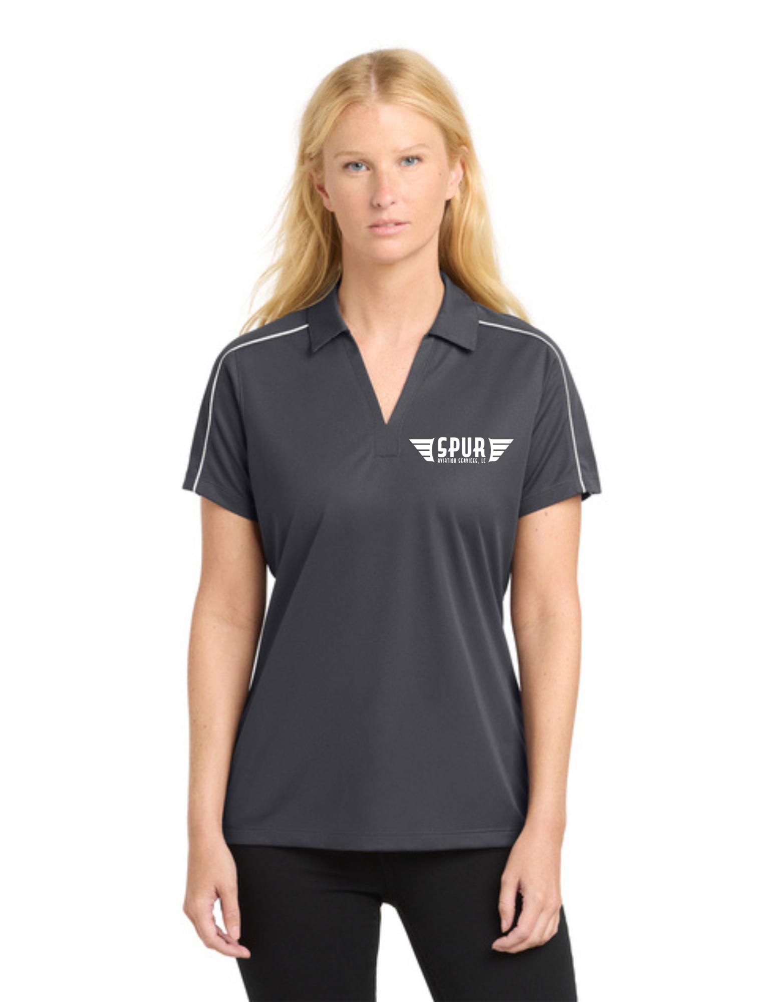 Sport-Tek® Women's Micropique Sport-Wick® Piped Polo w/ Embroidery - IRON GREY/WHITE