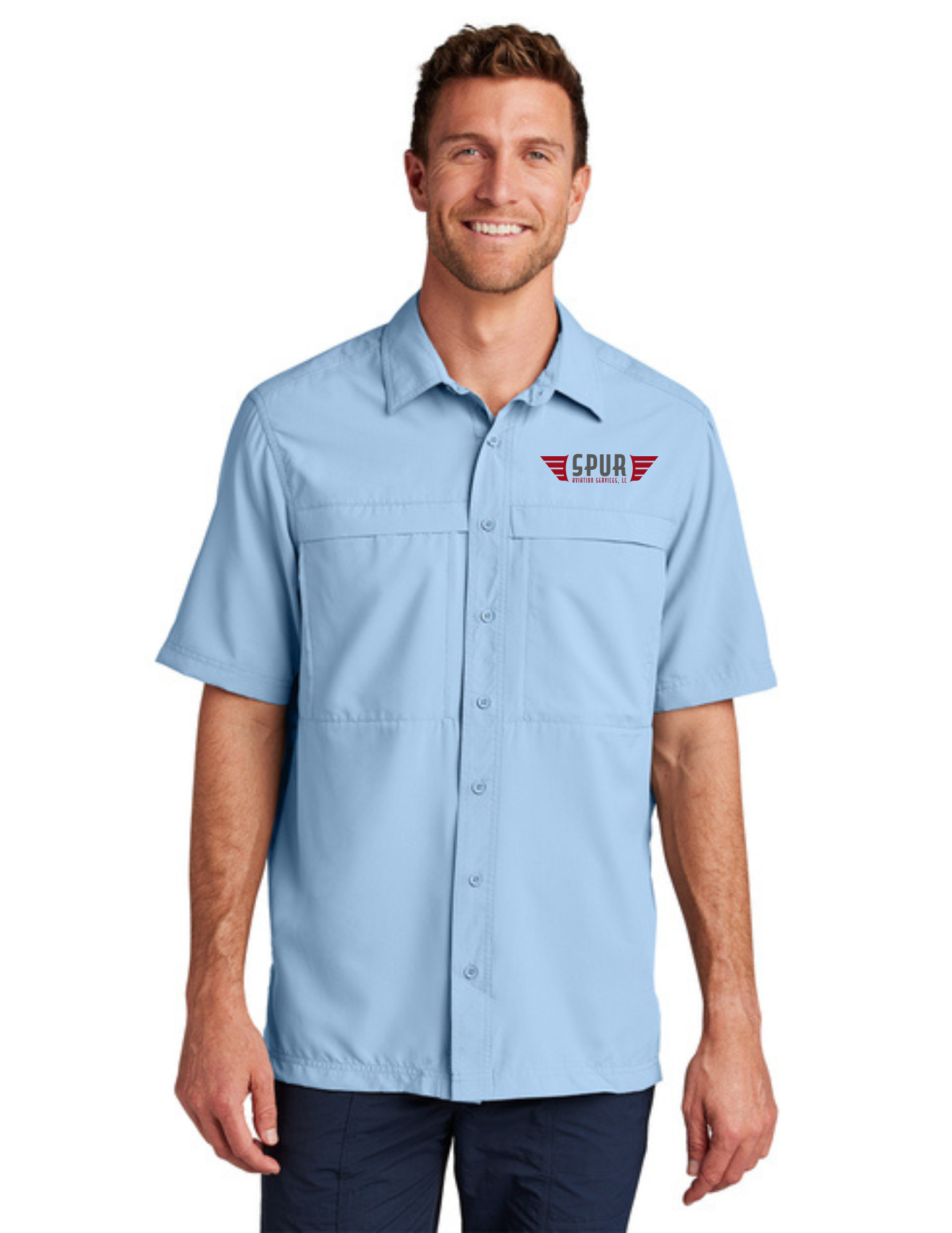 Port Authority® Short Sleeve UV Daybreak Shirt w/ Embroidery - LIGHT BLUE
