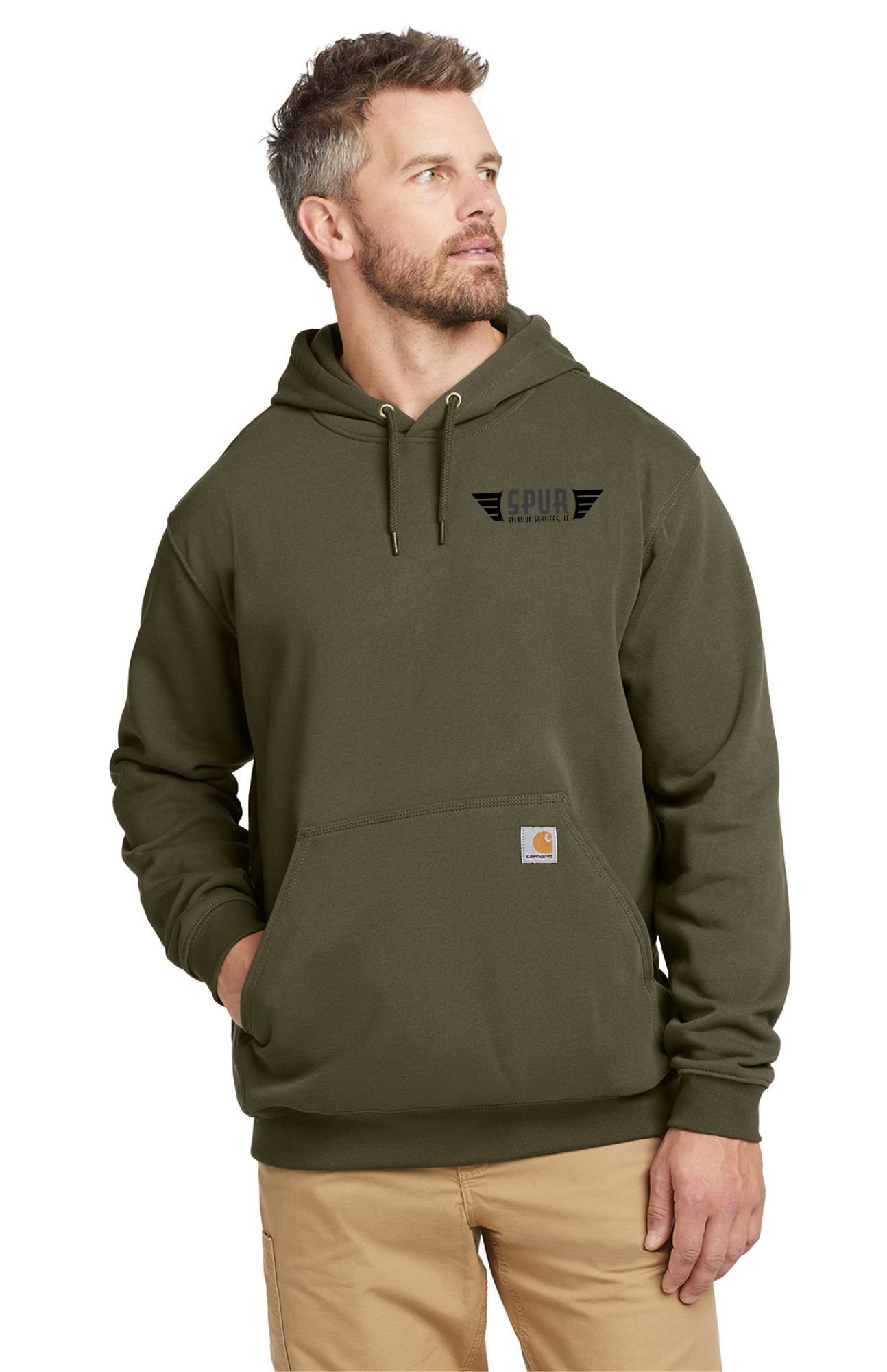Carhartt® **TALL** Midweight Hooded Sweatshirt w/ Embroidery - MOSS