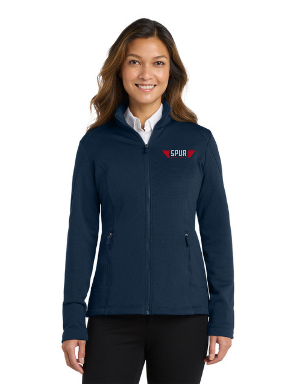 Port Authority® Women's Grid Fleece Jacket w/ Embroidery - RIVER BLUE NAVY