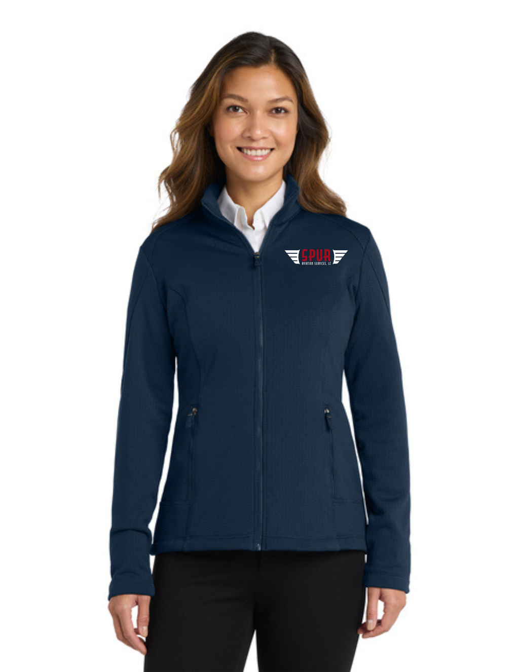 Port Authority® Women's Grid Fleece Jacket w/ Embroidery - RIVER BLUE NAVY