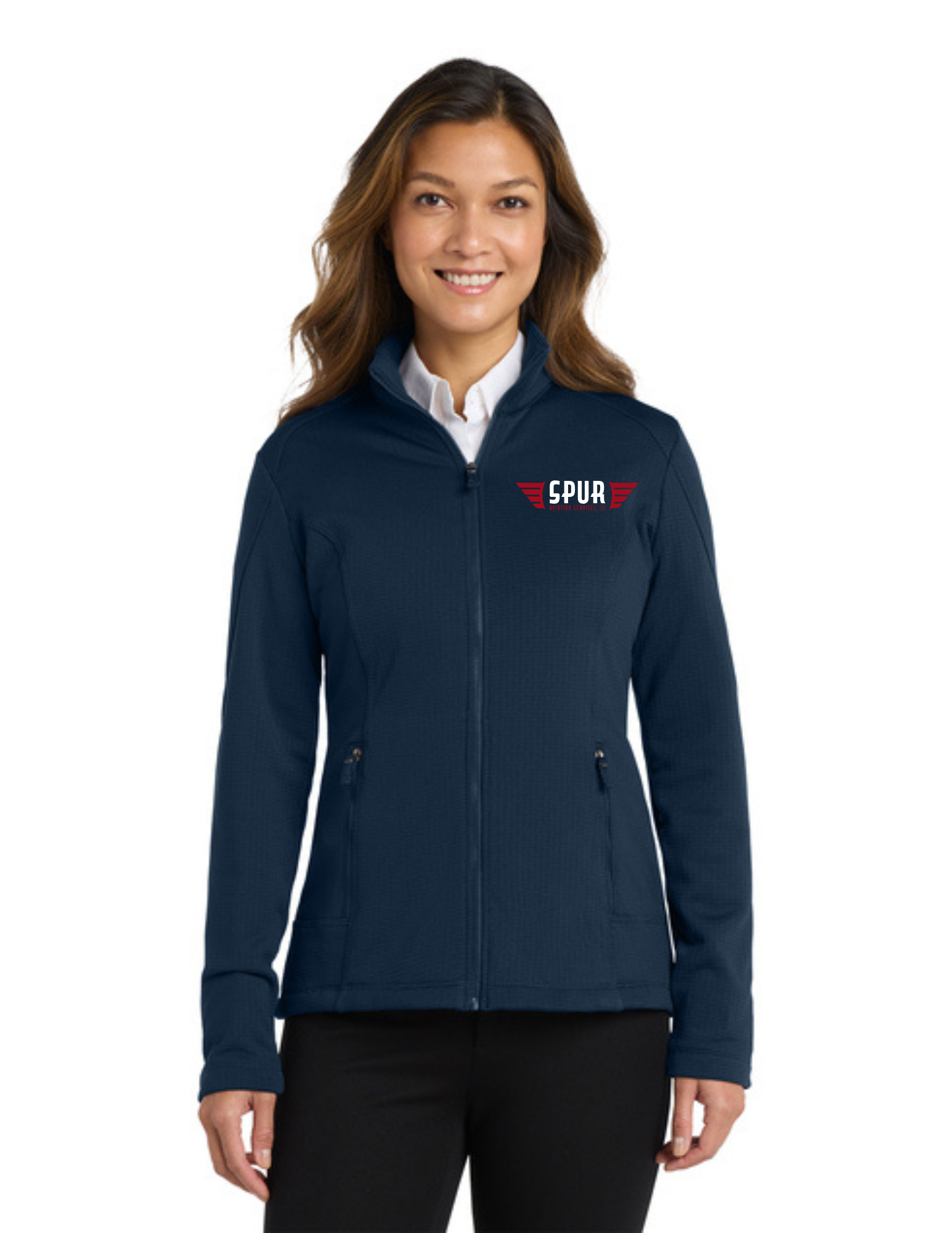 Port Authority® Women's Grid Fleece Jacket w/ Embroidery - RIVER BLUE NAVY